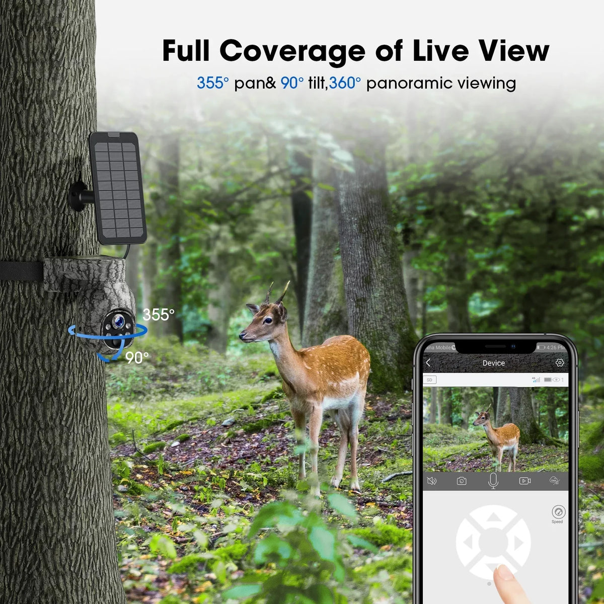 PIR Vision, 2K Night View, Cellular Game Waterproof, Card 90°Tilt, 360°Pan Camera with &SD Camera Security 4G Storage, Hunting with No LTE, Cloud Trail Solar SIM Motion, CAMPARK Cam WiFi Live Wireless