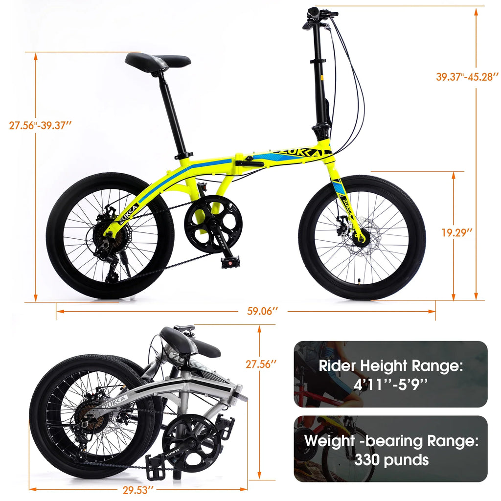 Bike, Aluminium Alloy City Yellow 8 Folding Speed Bike, 20" Frame,