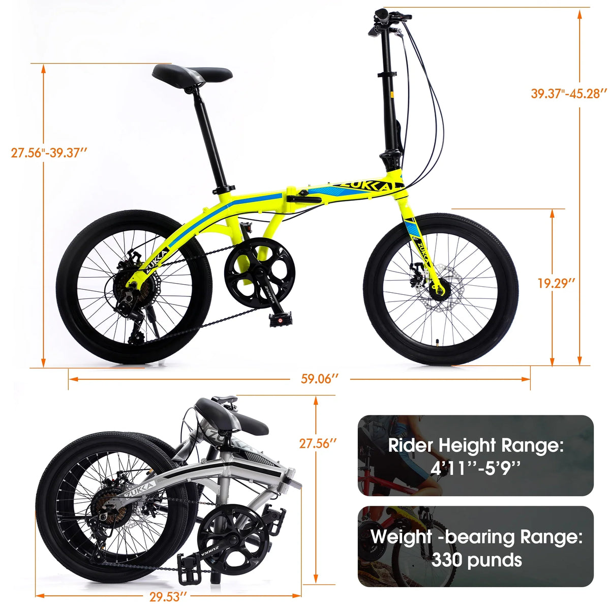 Bike, Aluminium Alloy City Yellow 8 Folding Speed Bike, 20" Frame,