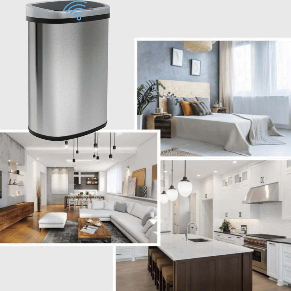 Gallon Mute with Automatic Can Touch-Free for Garbage Designed Waste NiamVelo with Kitchen Motion Stainless Anti-Fingerprint Silver Sensor, Can Home, Lid, & Bin Office Steel Trash 13