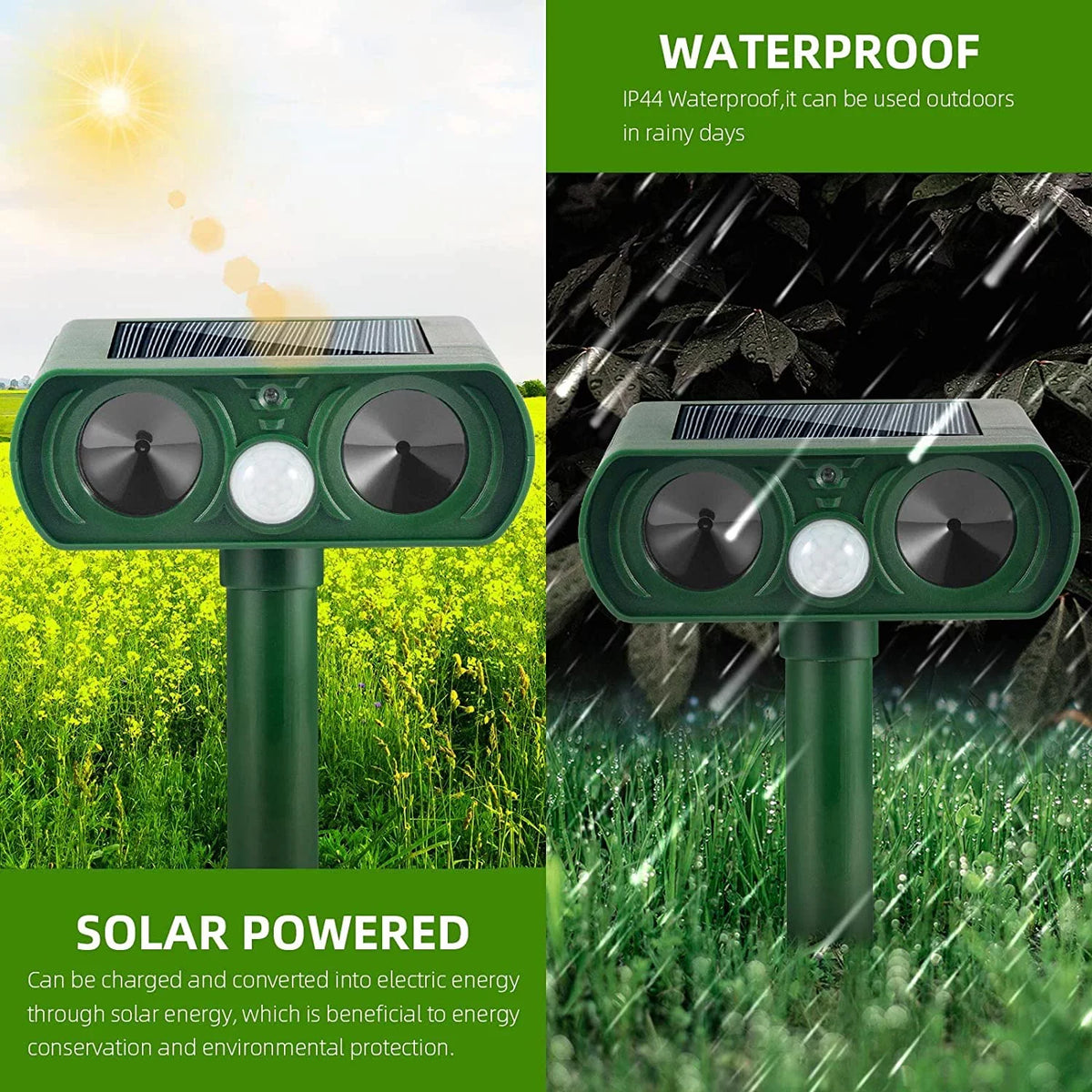 Outdoor Cat Pack Deer to Lights Repellent PIR Animal Fox Repeller Mouse Deterrent Repeller with Sensor Flashing Solar 2 Away Raccoon Dog Animal & Waterproof Keep Pest Ultrasonic Animal