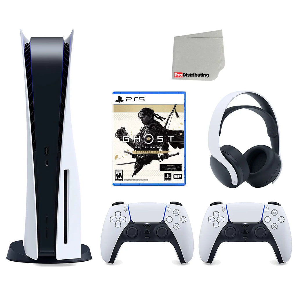 with Version White Extra Cut Playstation Headset White Cleaning 3D Disc Controller, Console 5 Director's Tsushima of PULSE with Ghost Bundle Cloth and