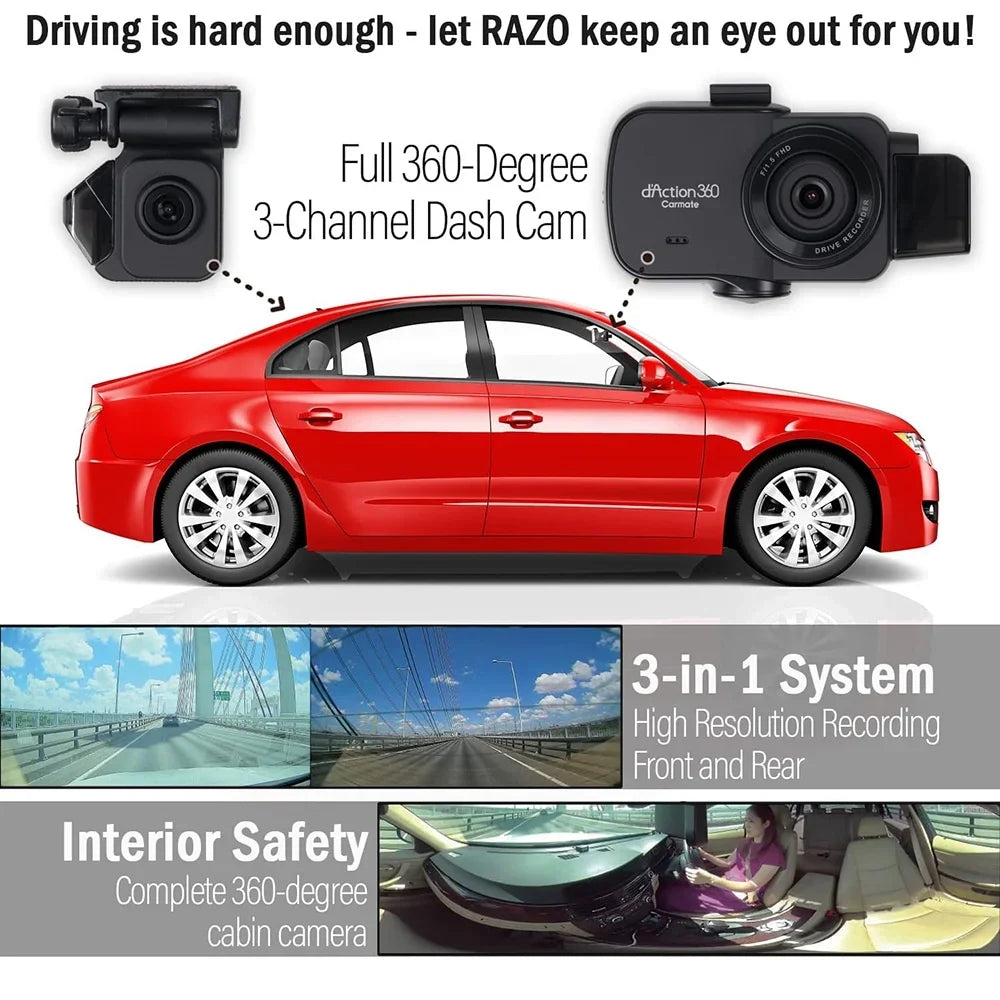 Simultaneous All Box) 3-Ch Built-in Impact Razo Card (Open Surroundings Covering Blind DC4000RA, Dash All 360-Degree Records Recording, at microSD 32GB with G-Sensor Detection Spots, GPS, Cam - Once,