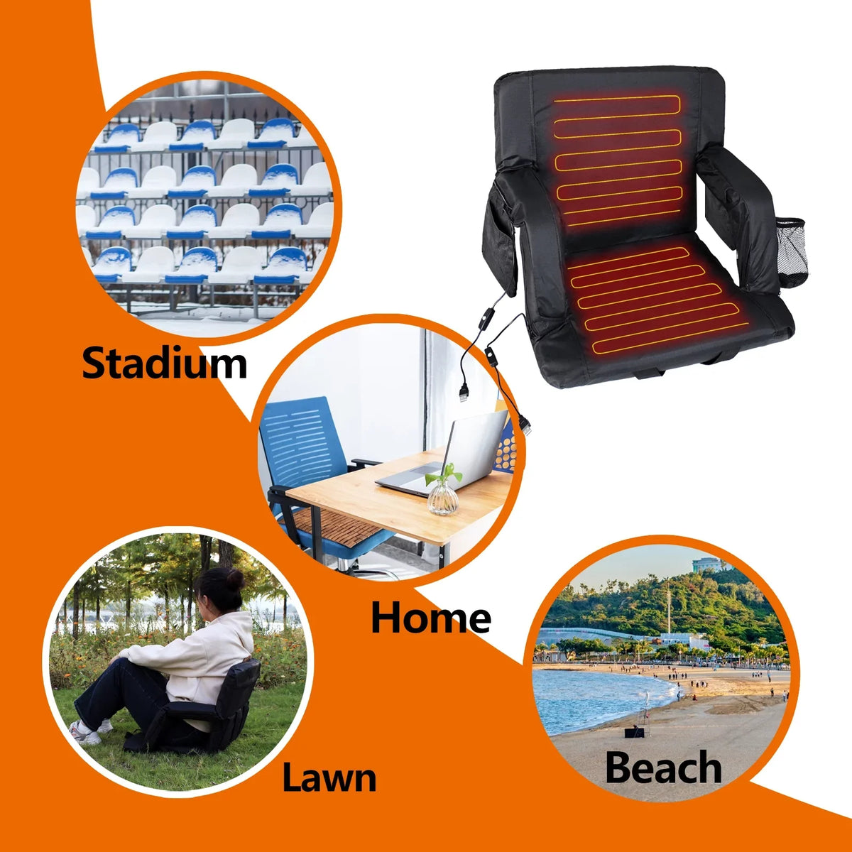 Chair for Support, Bleacher 21" with Stadium Outdoor Gaming Heat Folded for Sports Extra Heated Seats USB Back Camping, Sojoy Bleacher Wide Double with