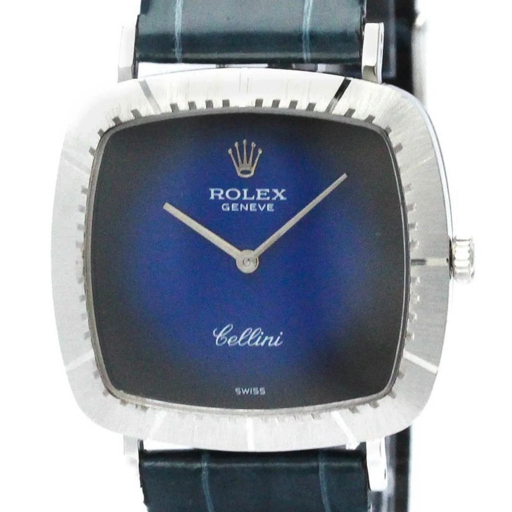 BF567340 Gold White 18K Watch (Good) Vintage Hand-Winding 4084 Mens Pre-Owned Cellini