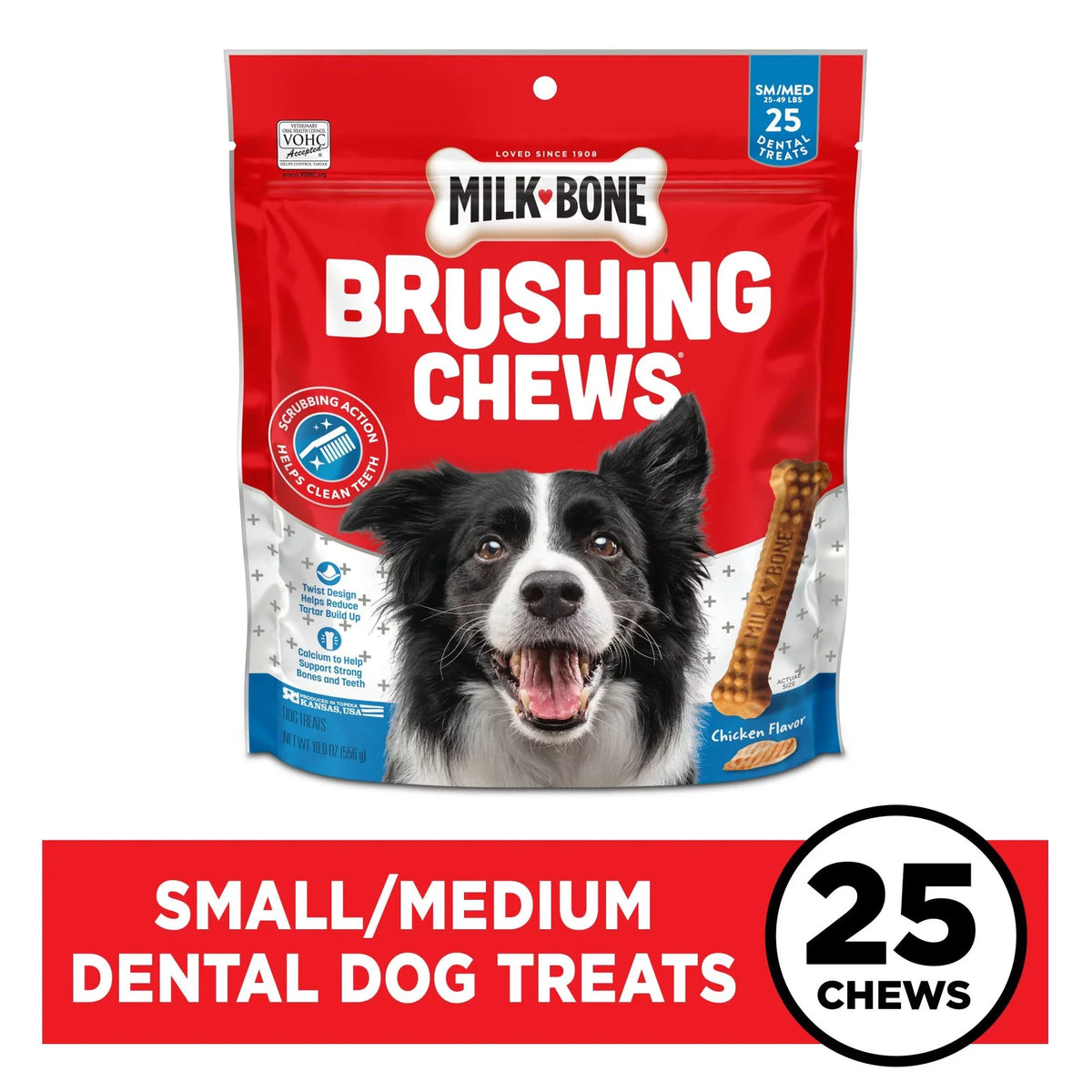 Per Brushing Treats, Milk-Bone Oz. Dental Small/Medium, 25 Chews Dog 19.6 Daily Bag, Bones Bag
