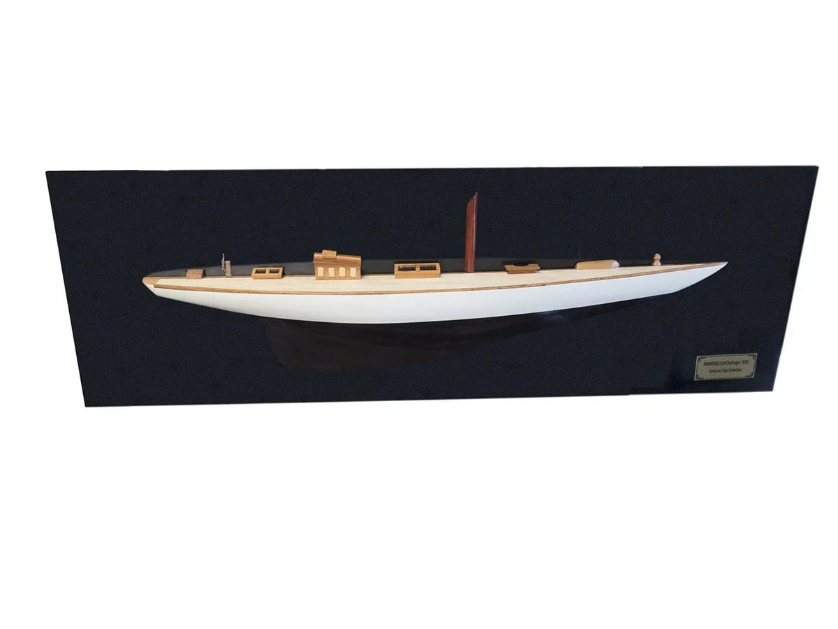 White 401899 in. HomeRoots Decorative Painted Half-Hull Boat Boat, Hand Yacht Shamrock V Black 12 &