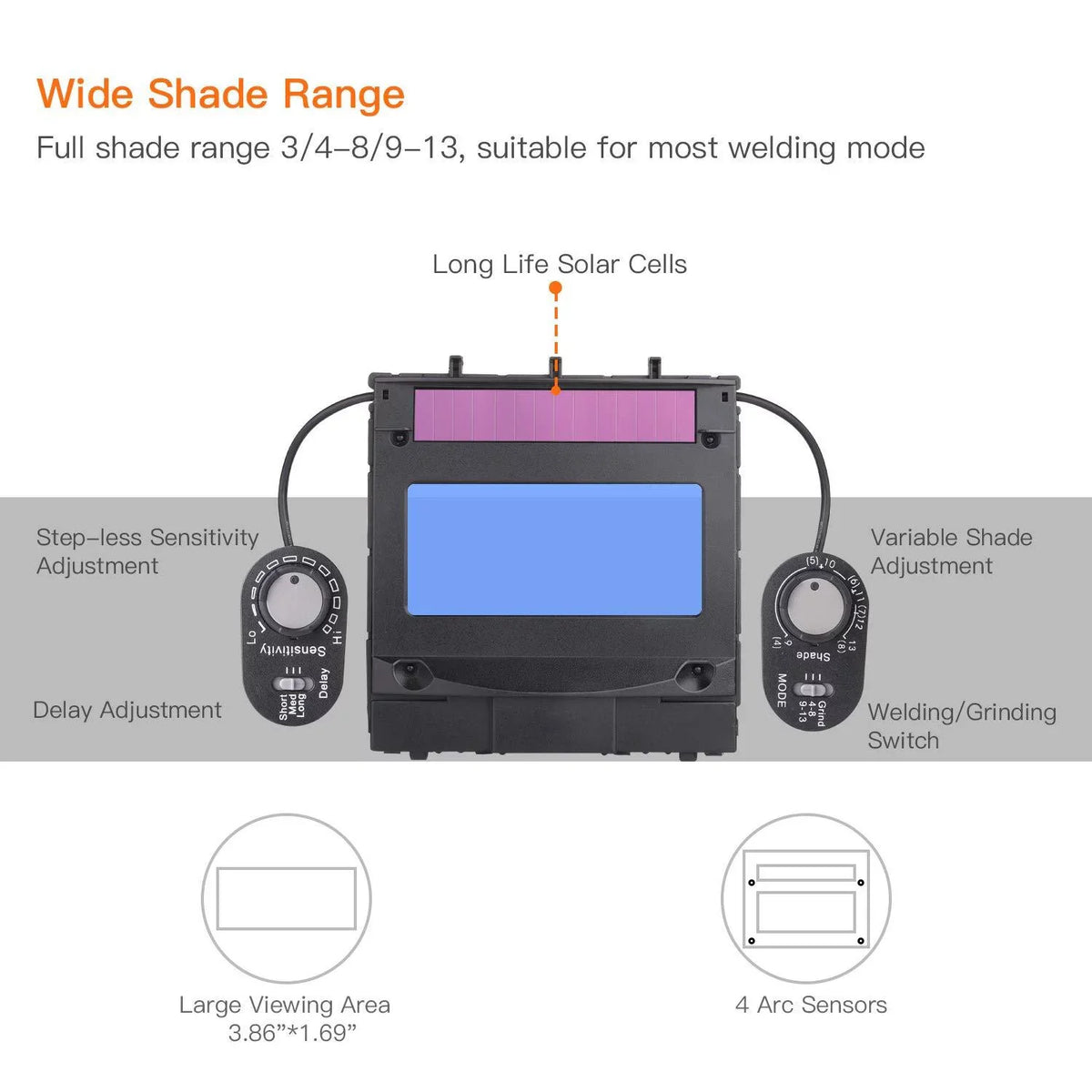 Grinding PAH04D Solar for MIG (1/1/1/1), TIG - Auto Replacement Shade Class Range 3/4-8/9-13, Darkening, NEW Power Helmet Full TACKLIFE Optical 6Pcs Lenses, Plasma Welding Feature MMA