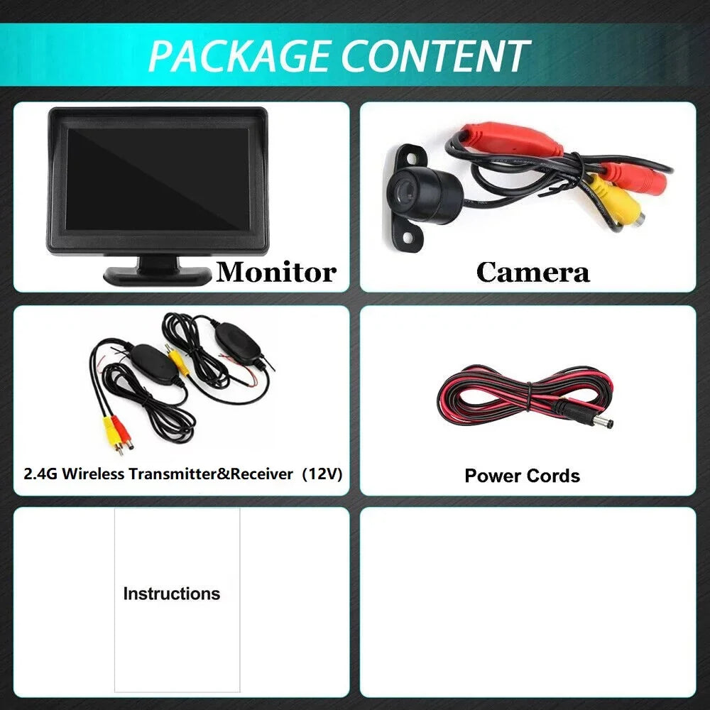 Rear Night Wireless Car 4.3 Camera Vision+ View HD Monitor System Parking Backup