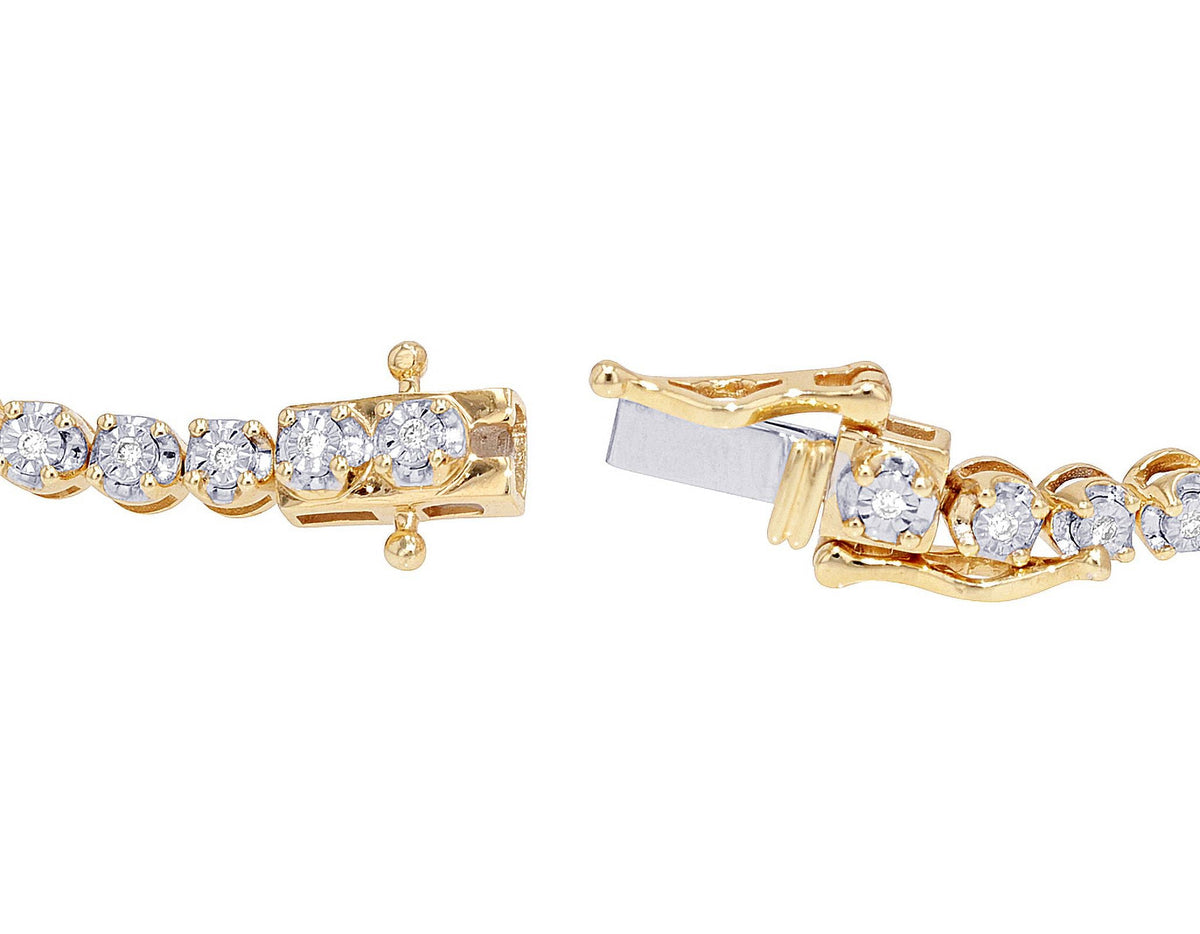 3MM CT Illusion Yellow-White Cluster Halo Set Diamond Toni Gold n Baguette wristband 7" 1.30