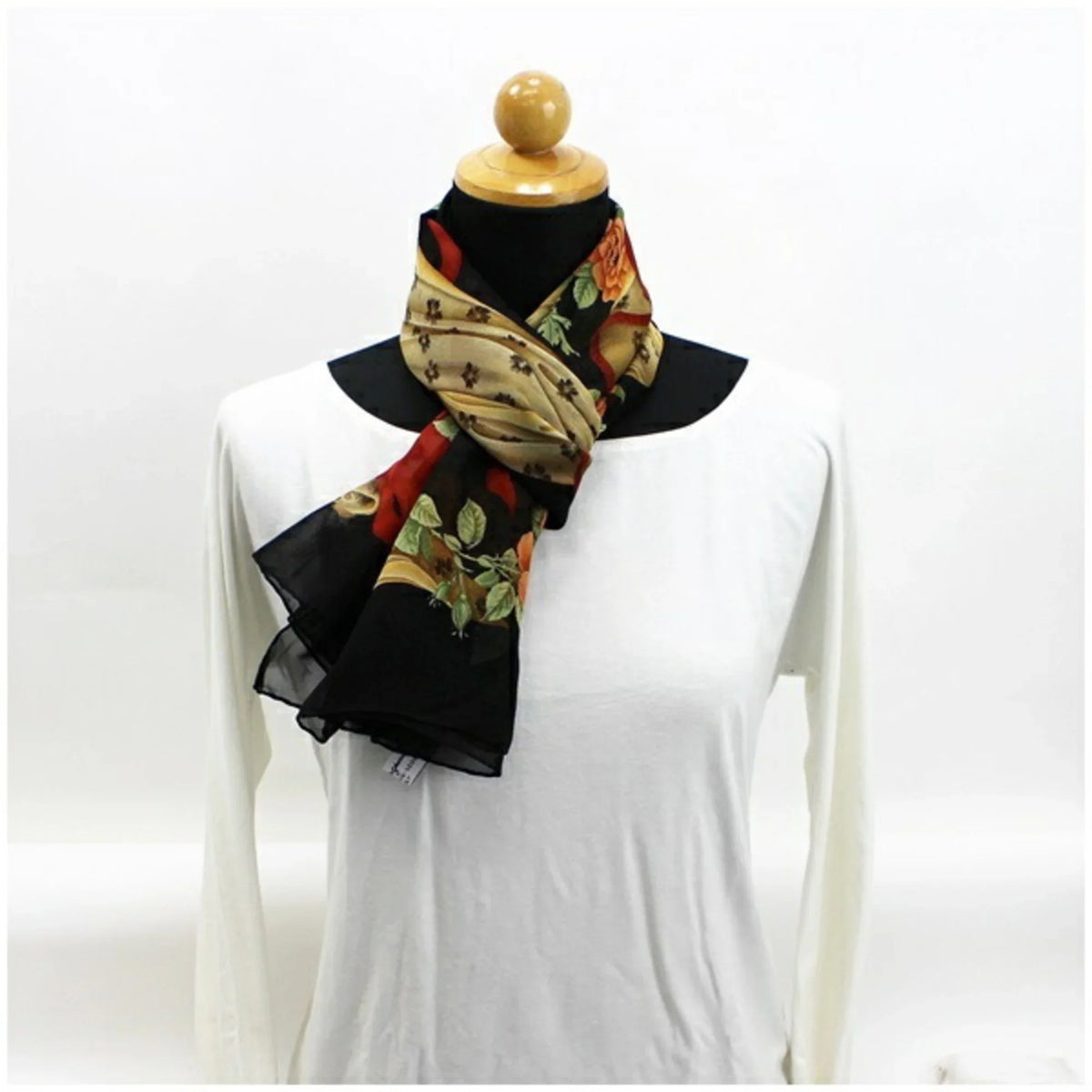 ladies scarf (Like ribbon black Salvatore FERRAGAMO Ferragamo stole paper silk pattern New) Pre-Owned rectangle SALVATORE muffler