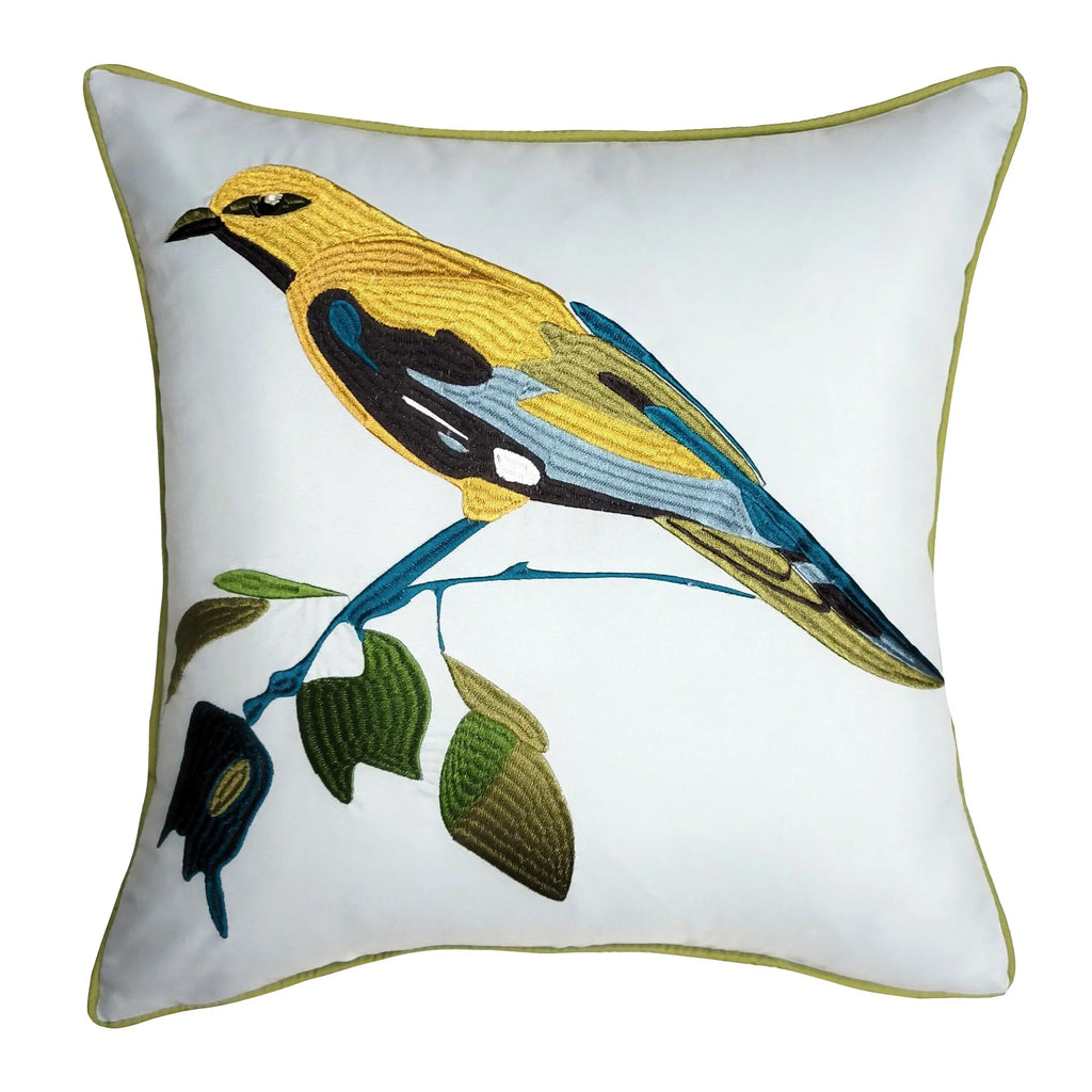 Company Home Indoor/Outdoor Pillow Textile Bold Levinsohn Embroidered At Edie 18x18, Throw Leaf Multi Bird Decorative