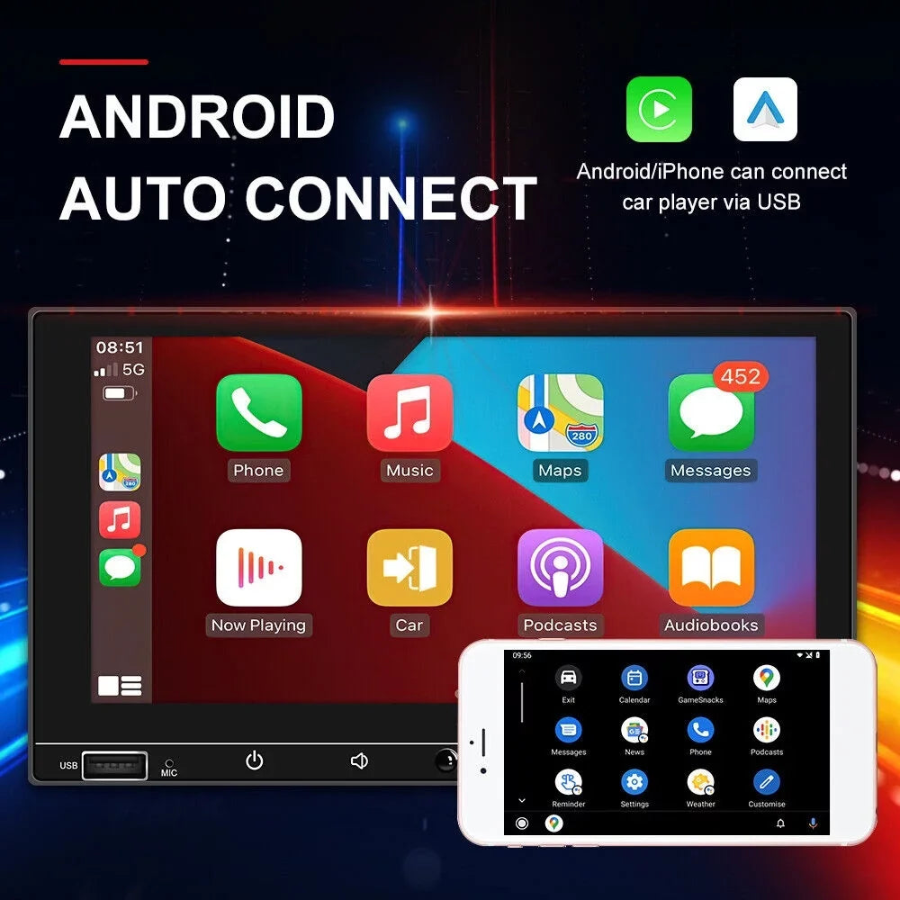 Car Stereo Mirror Link Radio, Carplay Screen, 7" & MP5 FM Camera Play KingFurt HD with Auto Android