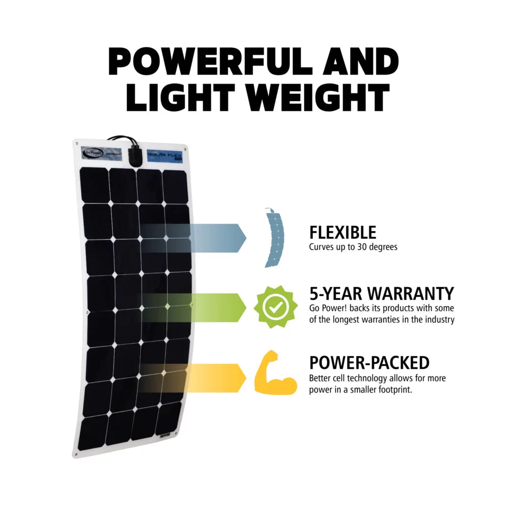 Amp Power! Flexible Mono with (GP-FLEX-100) Crystalline 100W Solar Kit 30 Controller PWM Go Solar