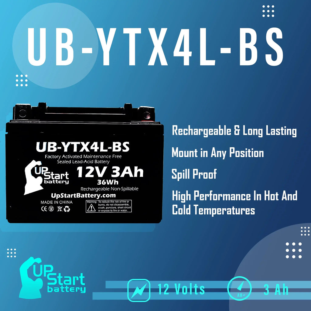 DS90, UpStart 90CC - 12V, 3-Pack Activated, 3Ah, Battery Free, ATV 2002 Factory Bombardier UB-YTX4L-BS Battery Replacement DS90F, Maintenance (Can-Am) for Quest