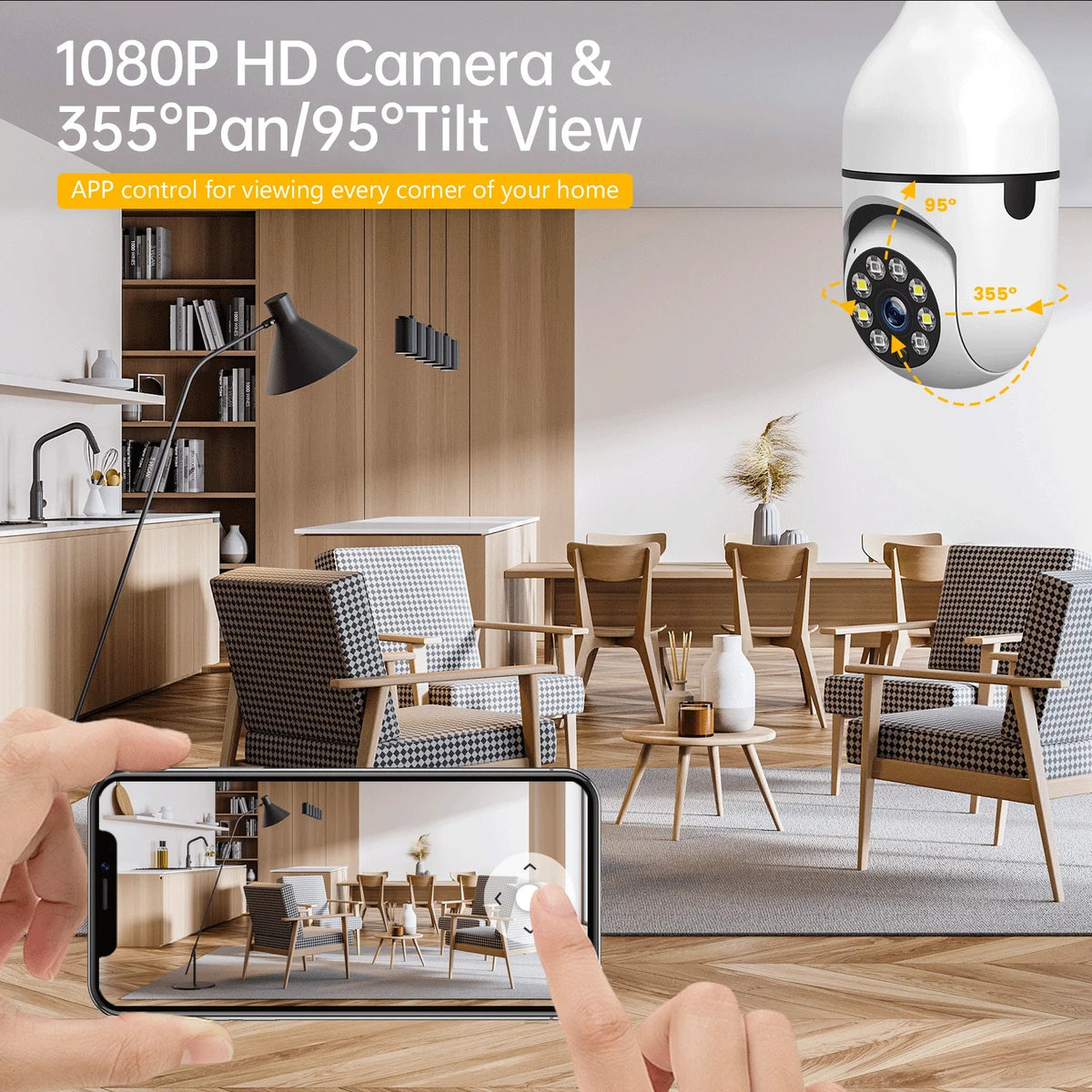 TOGUARD Camera (2PCS) Outdoor, Dome Remote 2.4G Light Night Camera with 1080P Detection Access 2-Way Security Wireless Bulb Wifi 360° E27 Motion Camera IP Vision Color Audio