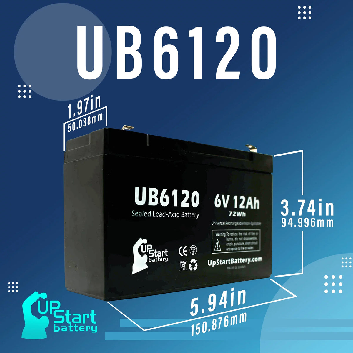 Pack 4x Includes AGM, (6V, 12Ah, Replacement Tripp-Lite - Compatible UB6120 8 to Terminal Battery - Adapters 850 Lead SLA) Universal F1 F2 - Terminal, Battery Sealed Acid F1 12000mAh,