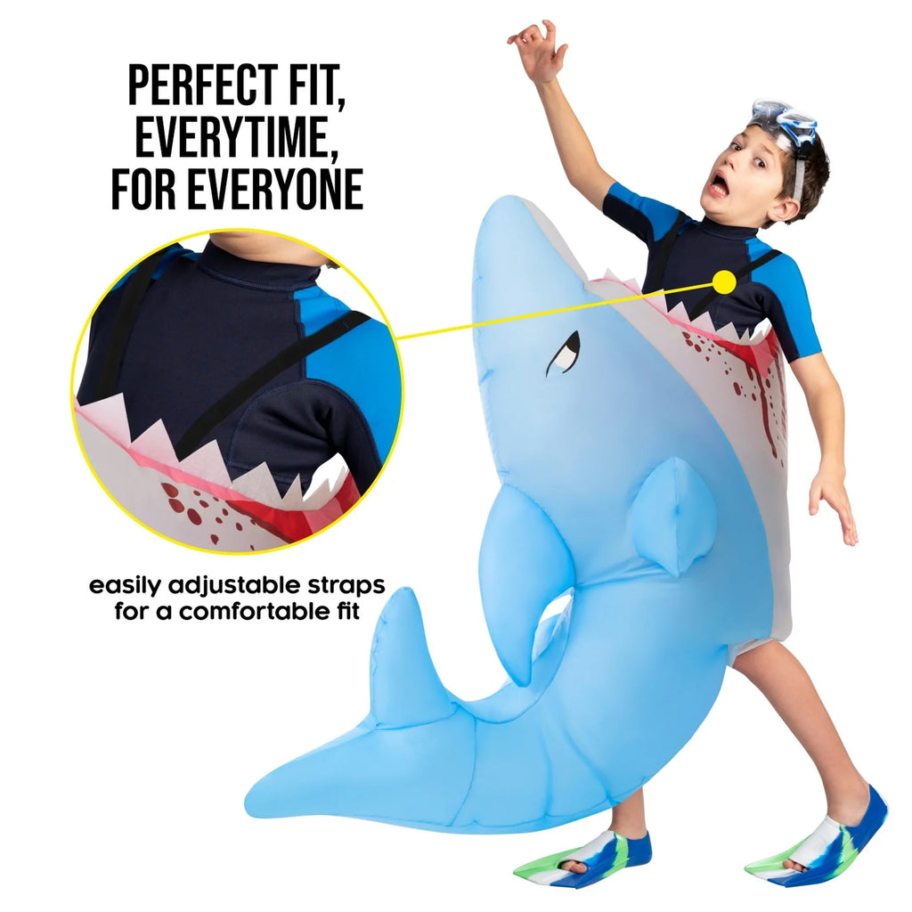 Girl Boy Up Halloween Size Morph Halloween Shark Attack Blue Fish One Kids Blow Costume Inflatable