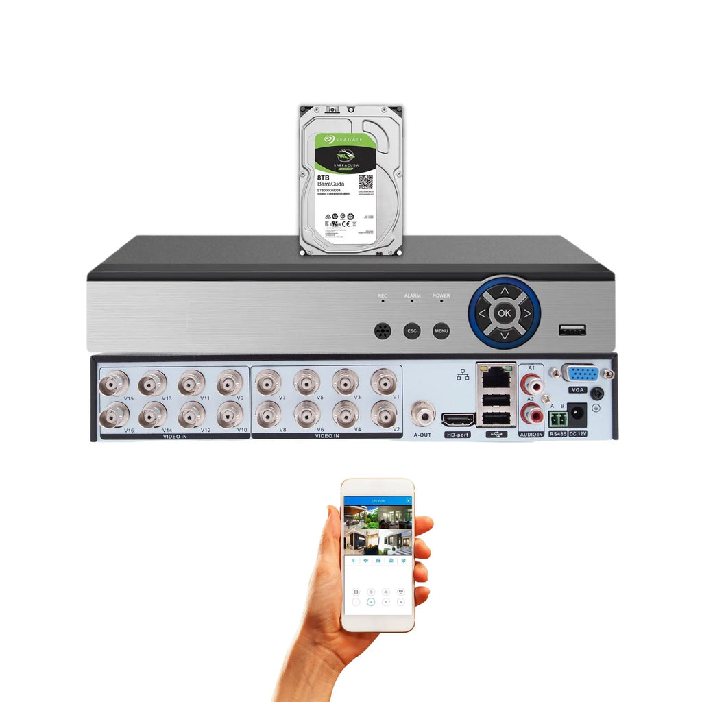 8TB Recorder Evertech Security Cameras Analog AHD DVR TVI CVI 16 with Hybrid HDD Channel with Compatible 1080P Camera
