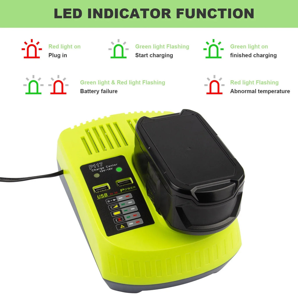 P107 P104 Li-ion P117 18V For US P108 P109 Ryobi Plug P103 Charger Battery Fast