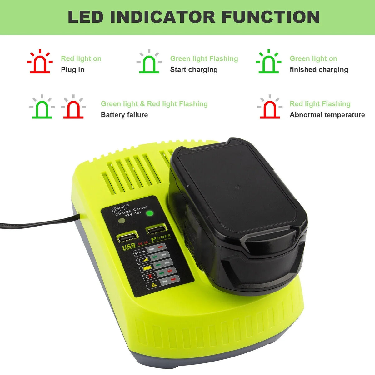 P107 P104 Li-ion P117 18V For US P108 P109 Ryobi Plug P103 Charger Battery Fast