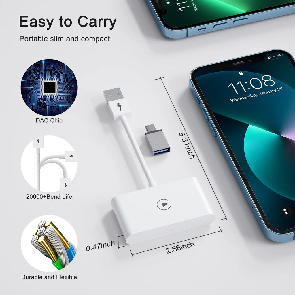 iPhone Player Adapter Wireless Car Carplay IOS Dongle Navigation Replacement for USB