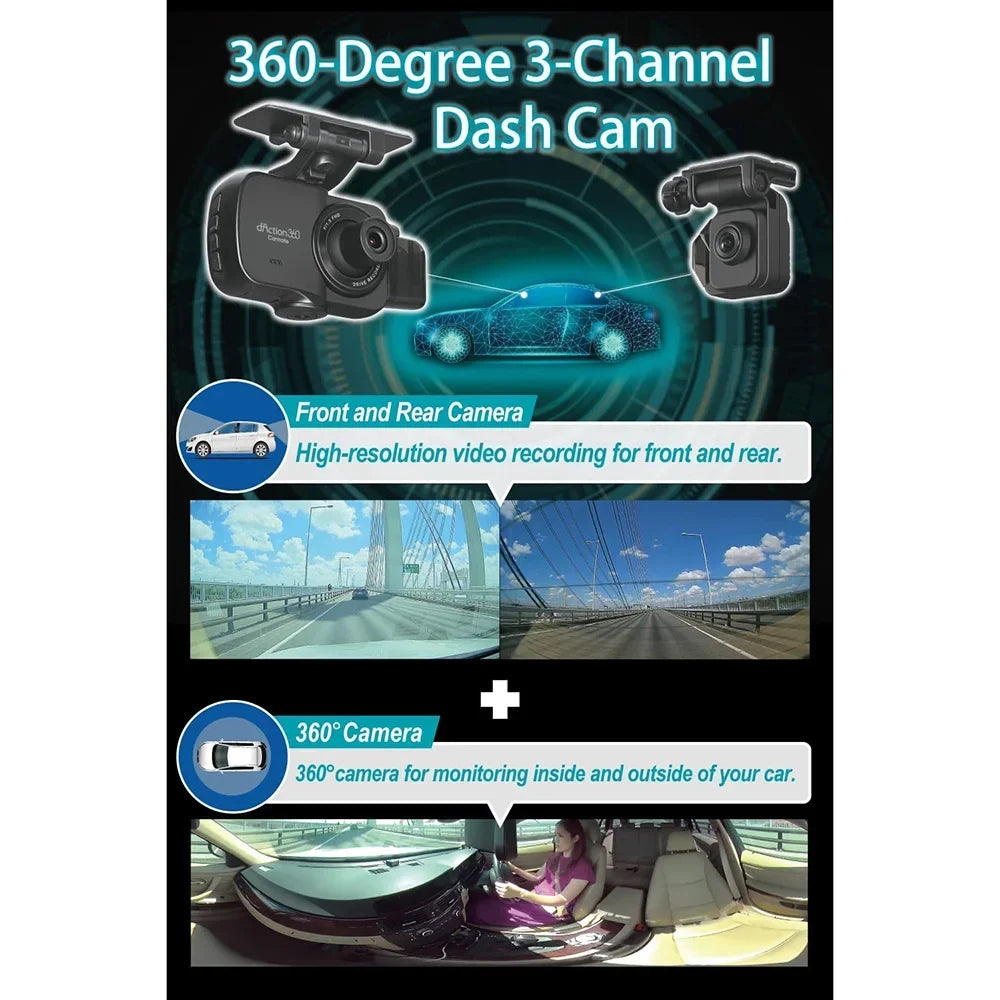 Simultaneous All Box) 3-Ch Built-in Impact Razo Card (Open Surroundings Covering Blind DC4000RA, Dash All 360-Degree Records Recording, at microSD 32GB with G-Sensor Detection Spots, GPS, Cam - Once,