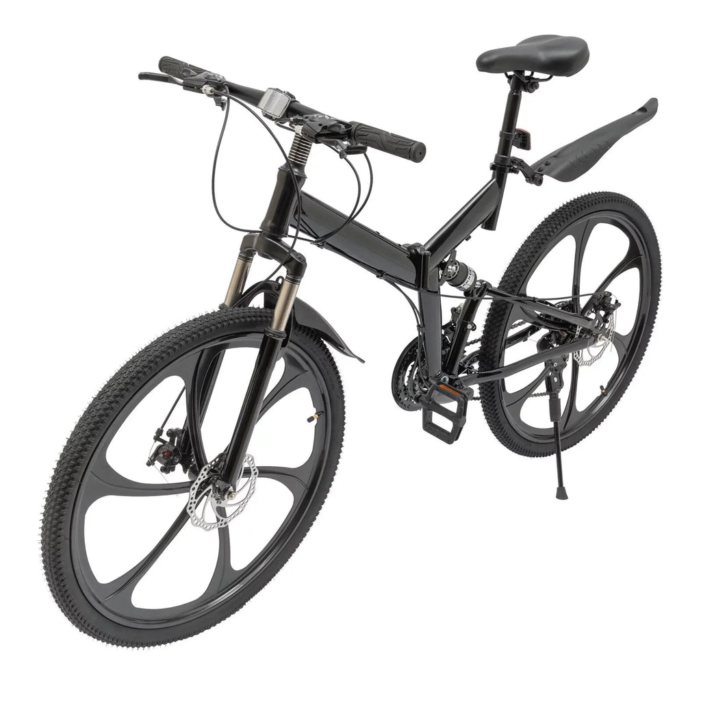 Folding Miumaeov 26" Max 150kg/330lbs Loading Carbon Camping Bike City Shifter Light Bicycle Black Bike 21-Speed Steel Weight Adult Folding