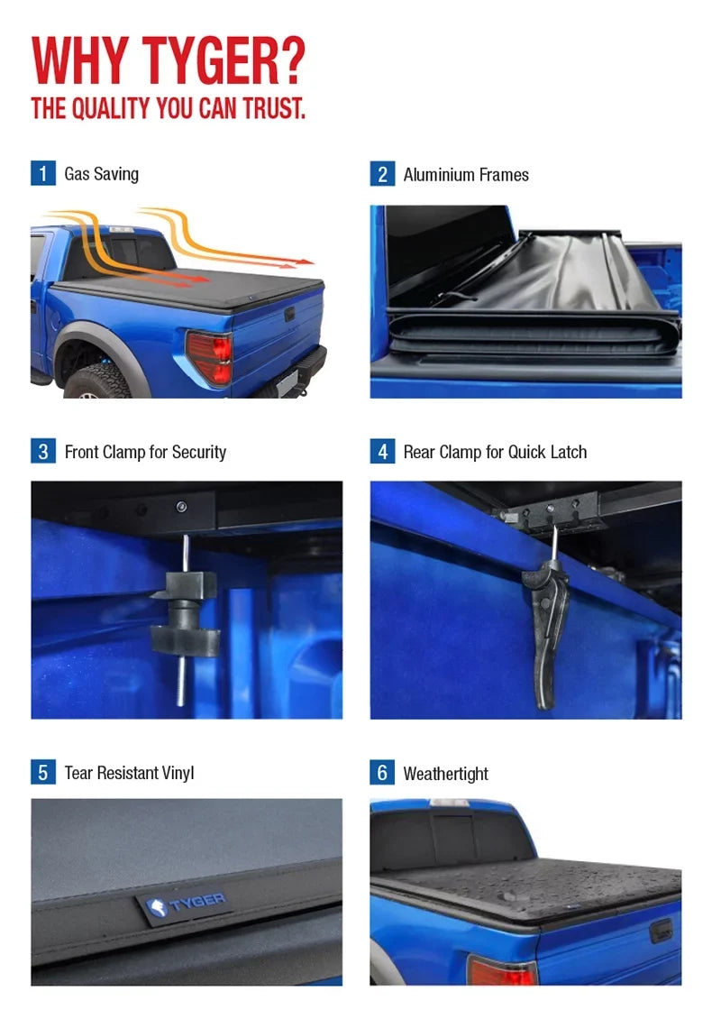 TYGER (NOT (NOT Trifold 5.5 Raptor Utility For 2013 Tonno inch) Tonneau Stepside) Tri-Fold Cargo Cover Cover Truck Track 2012 Pickup (66 2011 Bed 2010 Series) feet F-150 Fit 09-14 TG-BC3F1019 w/o