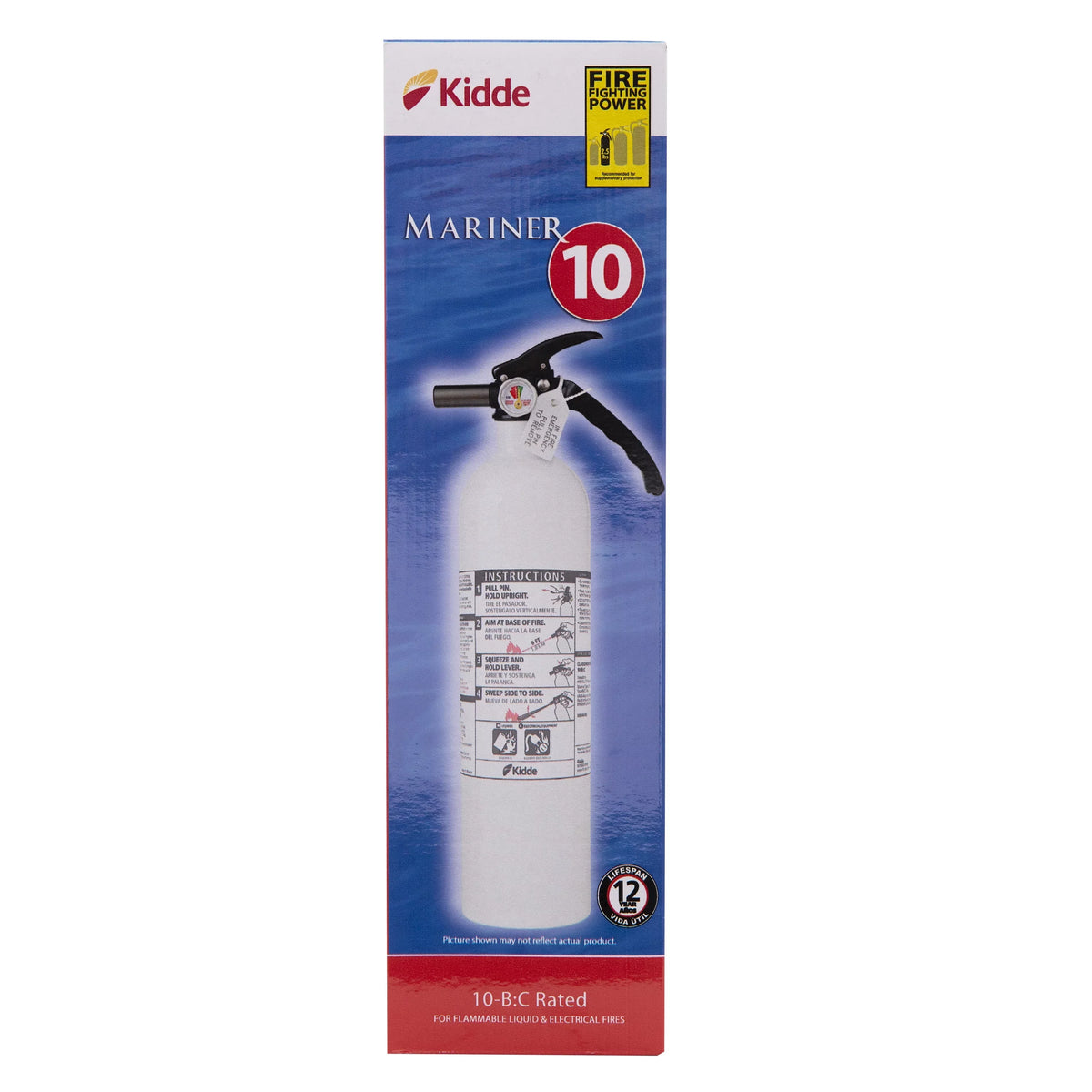 UL Rated Extinguisher, Model Fire Kidde Not Marine Rechargeable 10-B:C, KD82W-10BC,