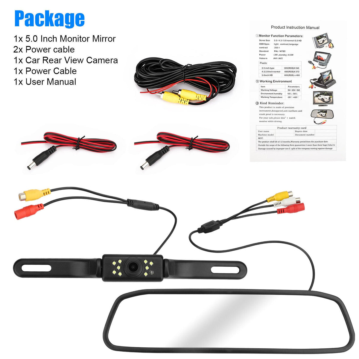 Vision + Kit Rear System Mirror Monitor View Car Camera 5" Backup Night Parking