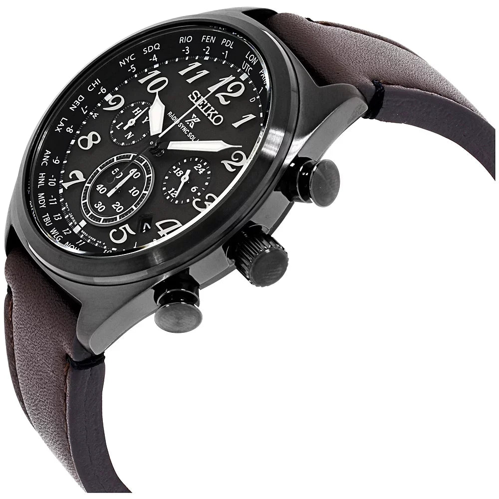 Prospex Radio Men's SSG015 Watch Solar Black Leather Ion Sync Seiko