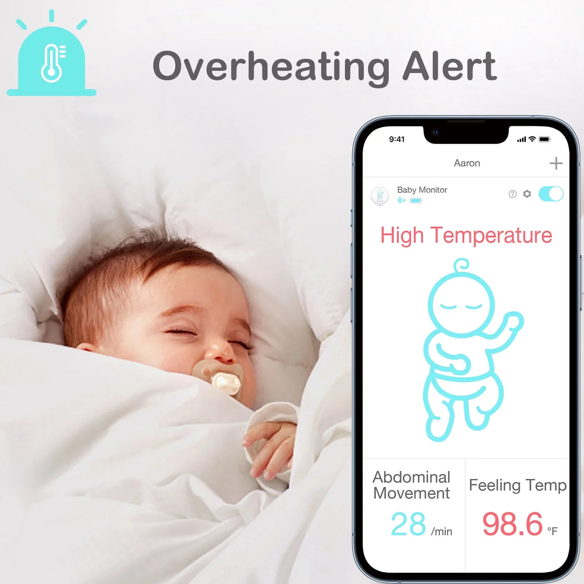 and Smart with Alerts Baby Pink Instant Abdominal Tracks Temperature, Position on Safety Baby's Smartphones, Movement, Movement Audio Rollover - Sleeping Baby Monitor for Sense-U Abdominal