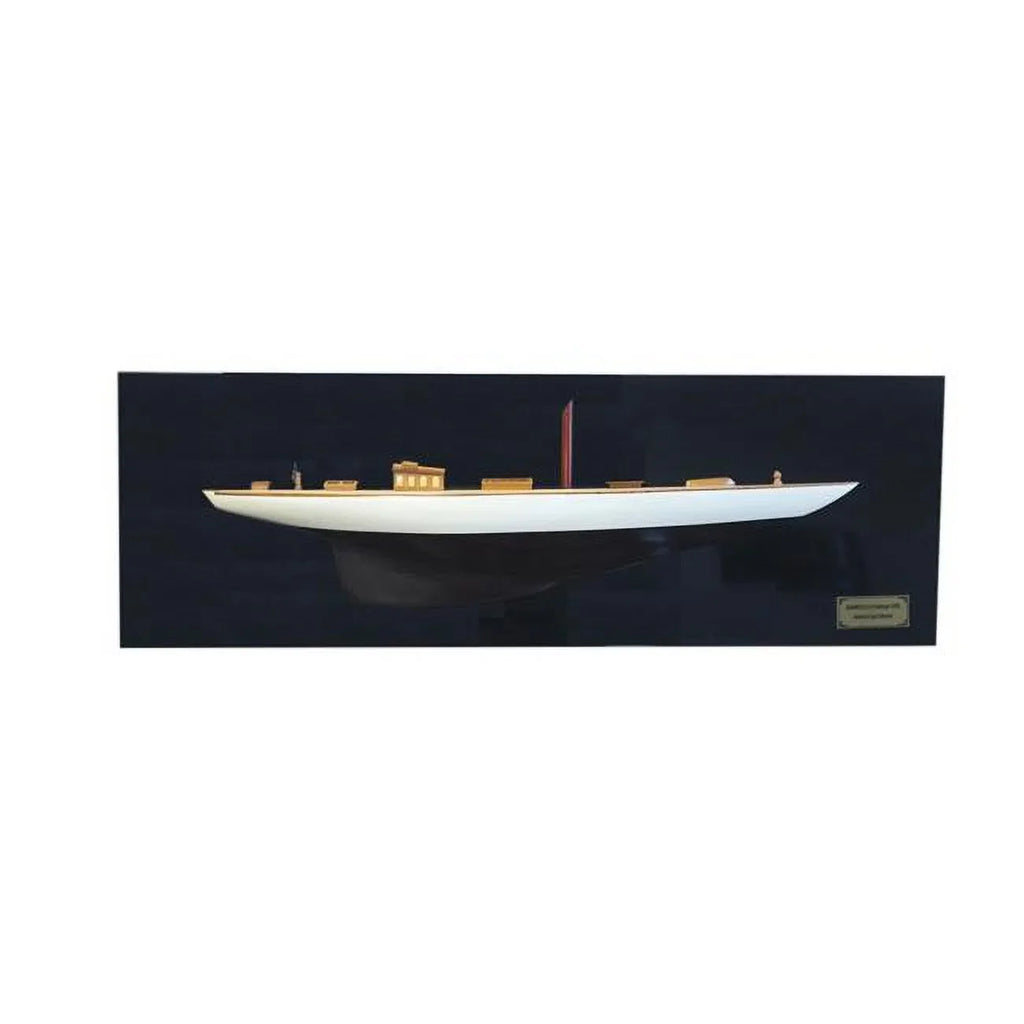 White 401899 in. HomeRoots Decorative Painted Half-Hull Boat Boat, Hand Yacht Shamrock V Black 12 &