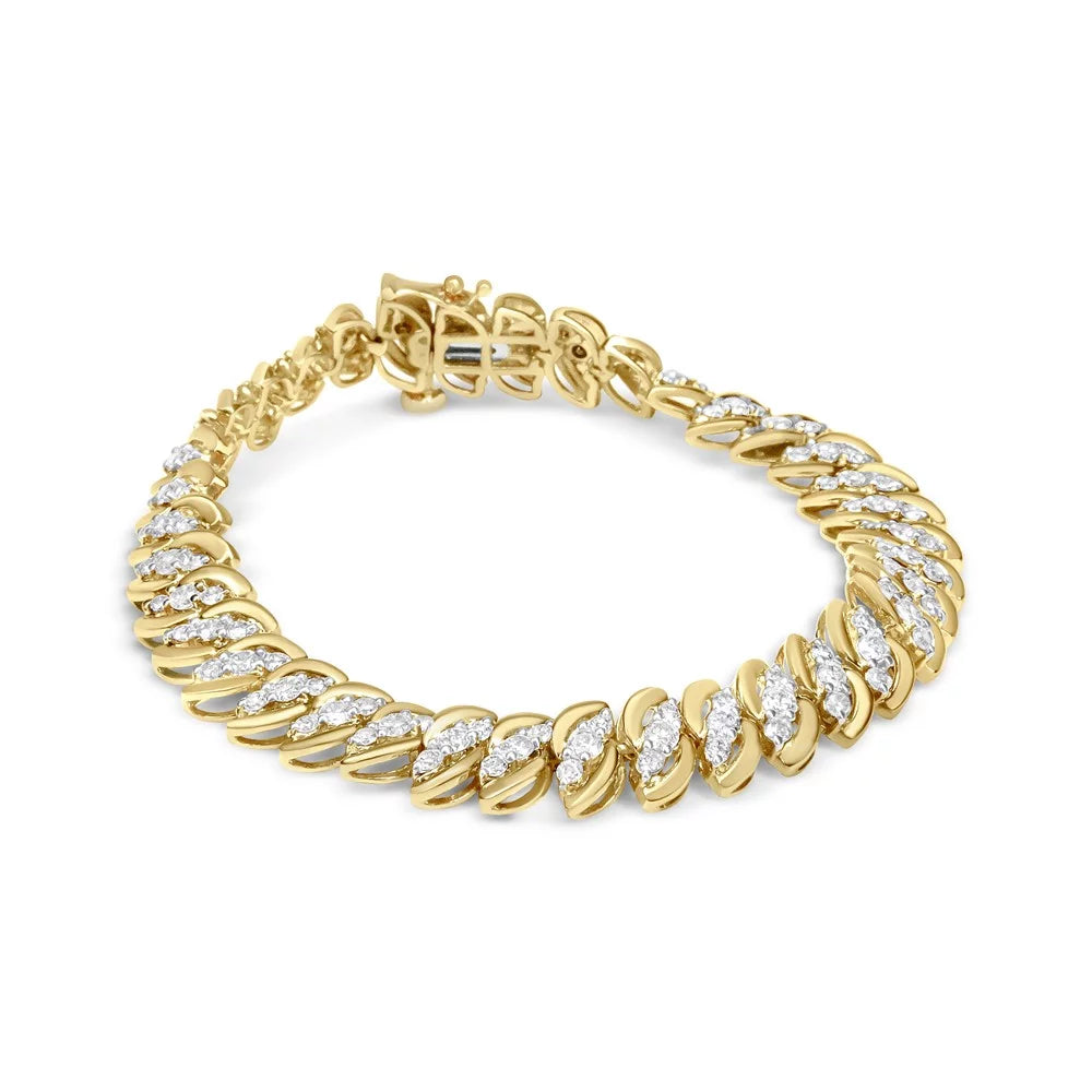 Womens (J-K 5.0 Double Cuban Clarity) Cttw Round 7.25" wristband Yellow Row cut Clasp of Haus Inches Gold Box - 10K S-Link Color, Brilliance Diamond I2-I3