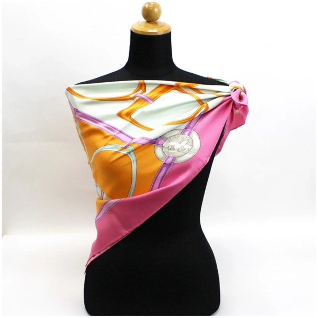 New) Celine pink x CELINE ladies Pre-Owned horsebit muffler (Like harness scarf pattern multicolor