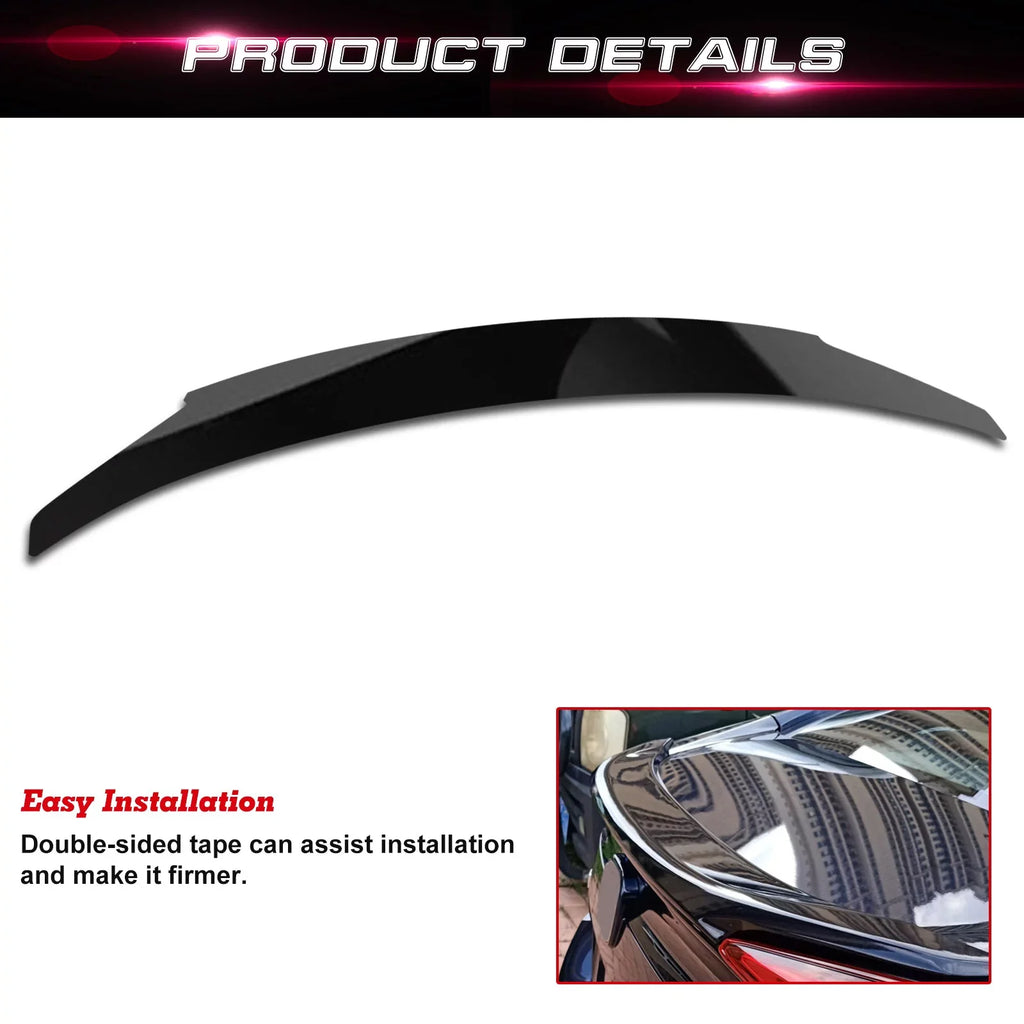 10th Spoiler Tech Civic with Compatible Style Lip JDM Xotic Black Trunk Glossy 4DR Rear 2016-2021 Gen Wing Honda