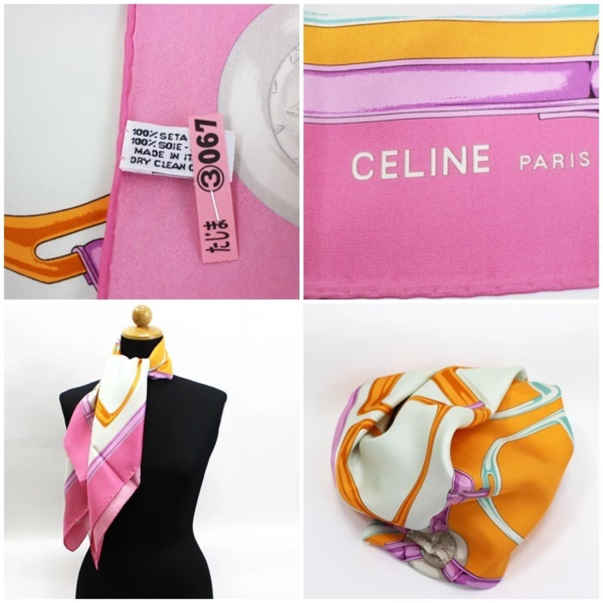 New) Celine pink x CELINE ladies Pre-Owned horsebit muffler (Like harness scarf pattern multicolor