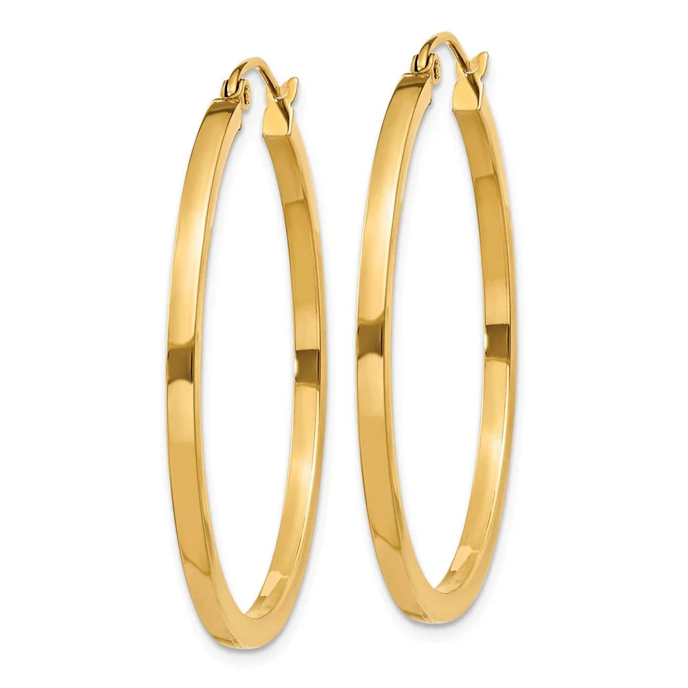 Gold for Hoop Teens; for Yellow Tube Square 2mm 14kt Princess and Women Men and Real Adults Earrings;