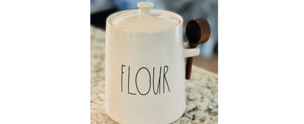 Black Wooden Canister Ceramic Dunn Rae Kitchen Large Shaped Flour Letters New Bell Ivory with LL Scoop