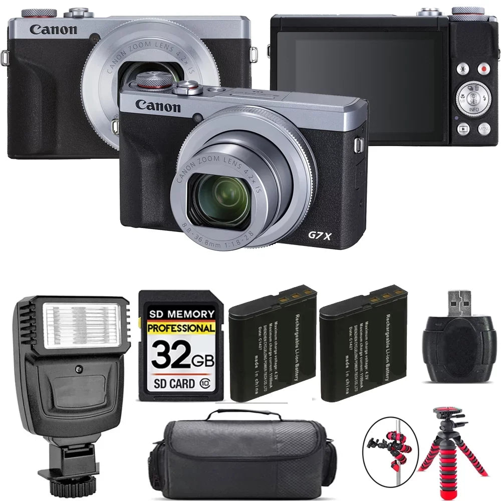 Camera Kit Canon G7 Battery Digital (Silver) PowerShot + - + Flash 32GB III Extra Mark X