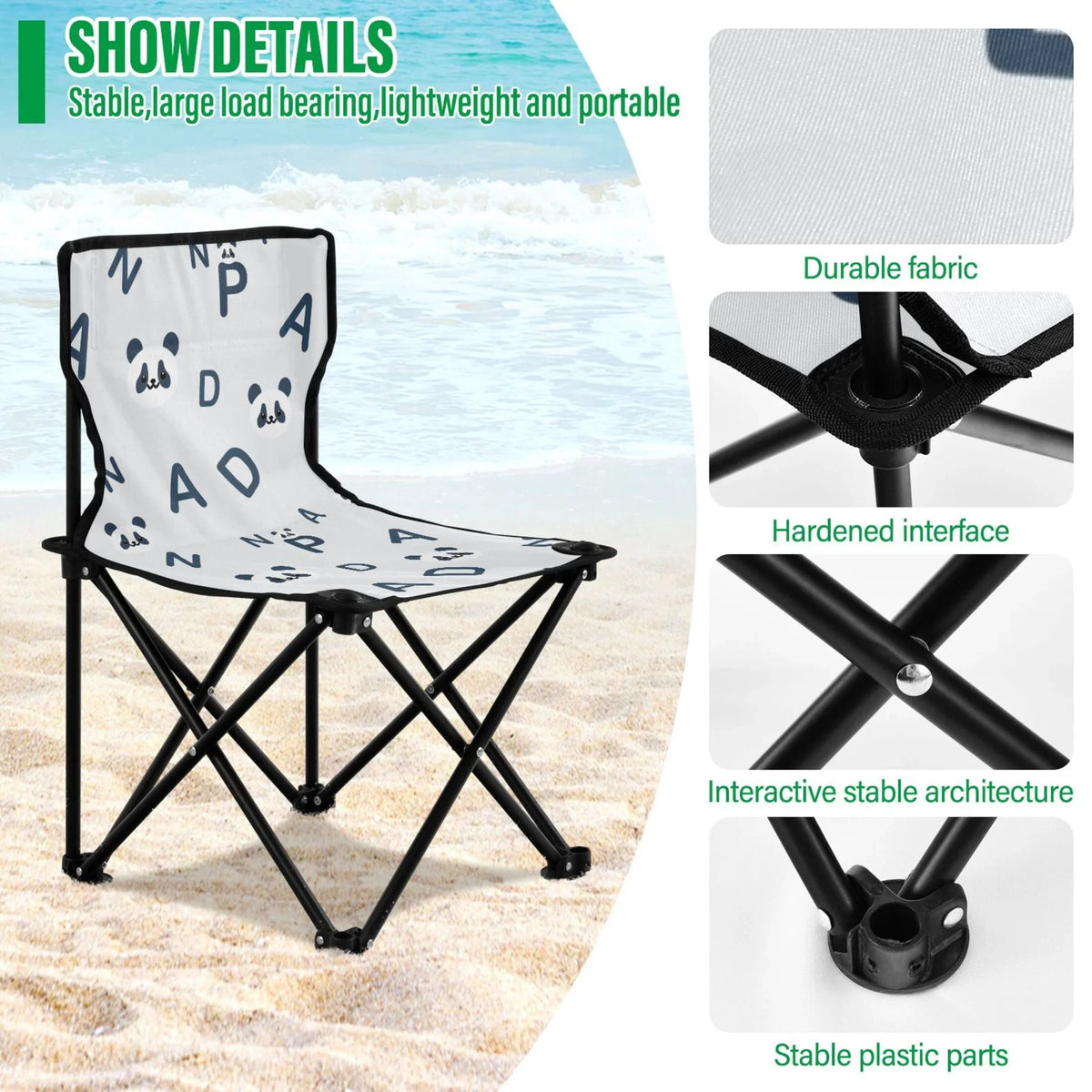 Pandas Chair Fishing and Portable Small Chair with Kids Outdoor for Chair Alphabet Chair Lawn Cartoon Beach Bag Carry Camping Folding