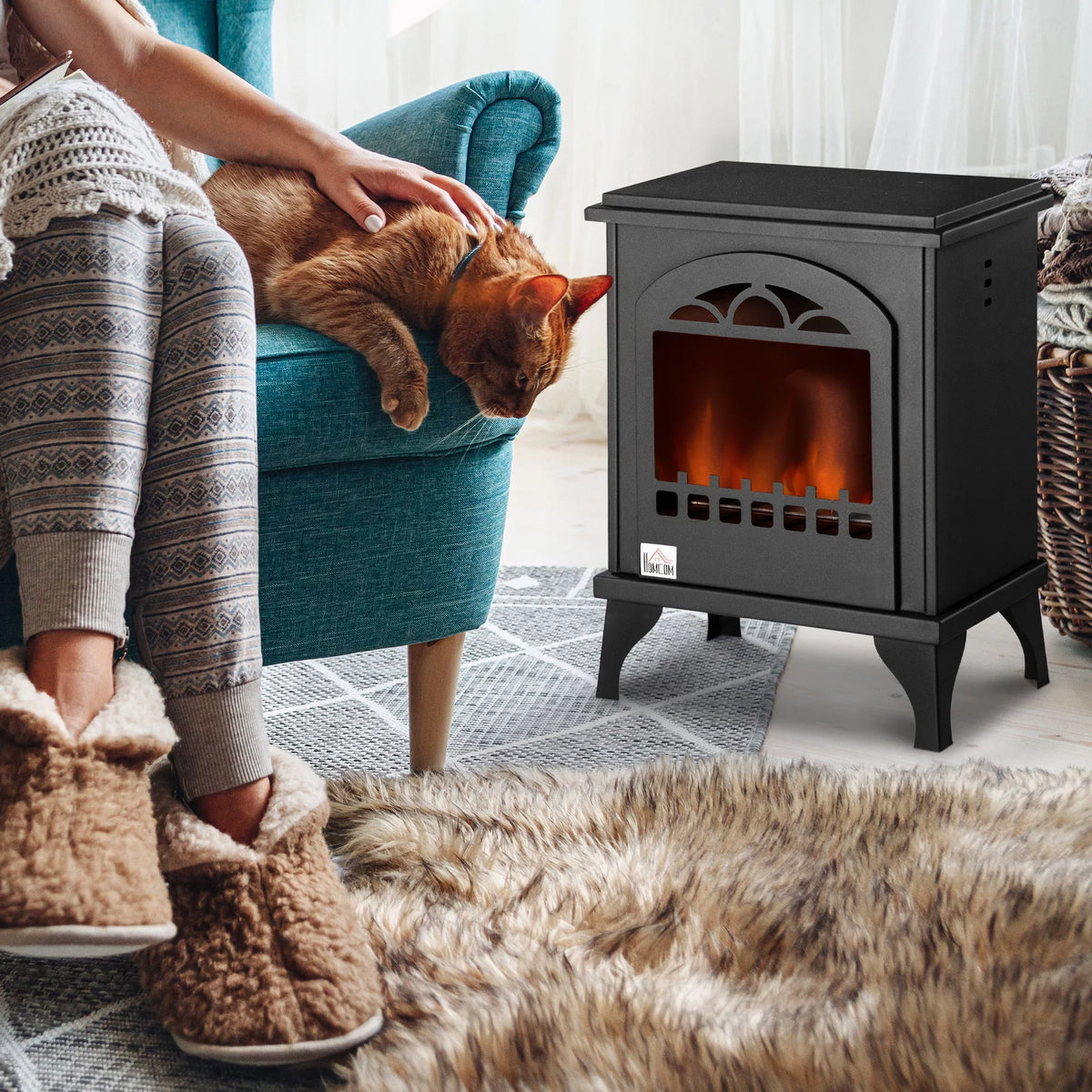 9.75" 470 Ethanol Fireplace, 3 0.4 Stove Gal HOMCOM Ft., Sq. Hours, to Black Heater Freestanding Burns up Max
