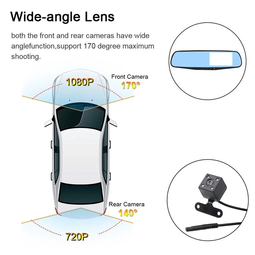 1080P Mirror Car Front Vision,Parking Dual Car 4.3" for DVR Angle Detection,G-sensor Lens Rearview Pack Monitor, Cam Camera Night Cars 1 Dash Cam Rear Monitor,Motion Trucks,170°Wide