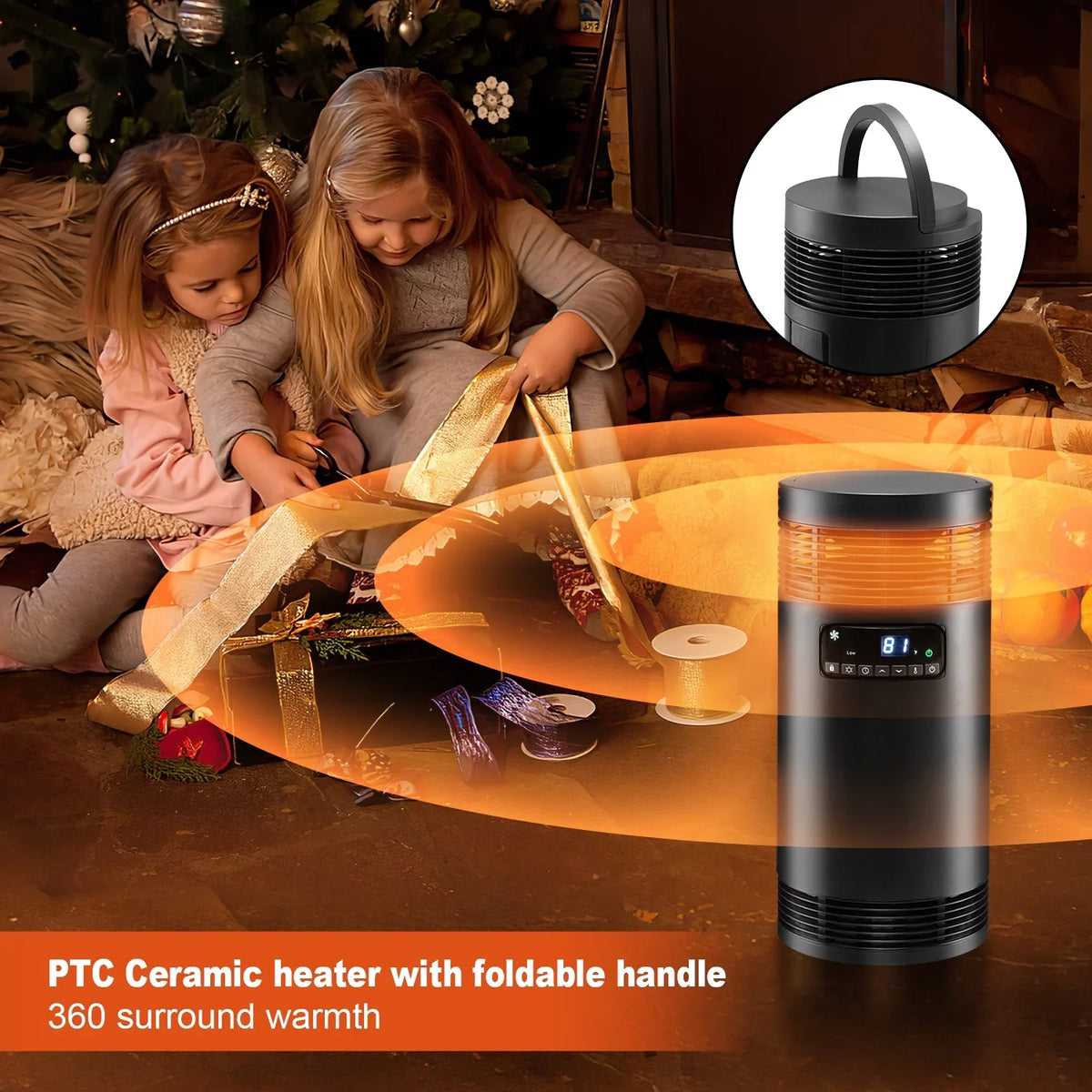 Office Indoor Safety Surround Ceramic 360° Heater Portable Protection Electric Heater PTC 1500W Space Only with Use, Thermostat, Desk Office Mode, for for Fan Heater with