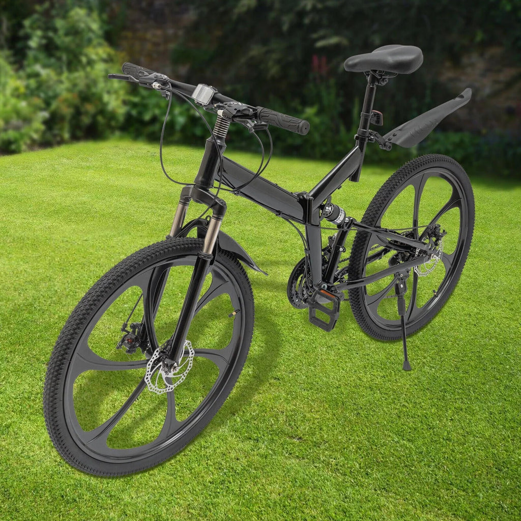 Folding Miumaeov 26" Max 150kg/330lbs Loading Carbon Camping Bike City Shifter Light Bicycle Black Bike 21-Speed Steel Weight Adult Folding