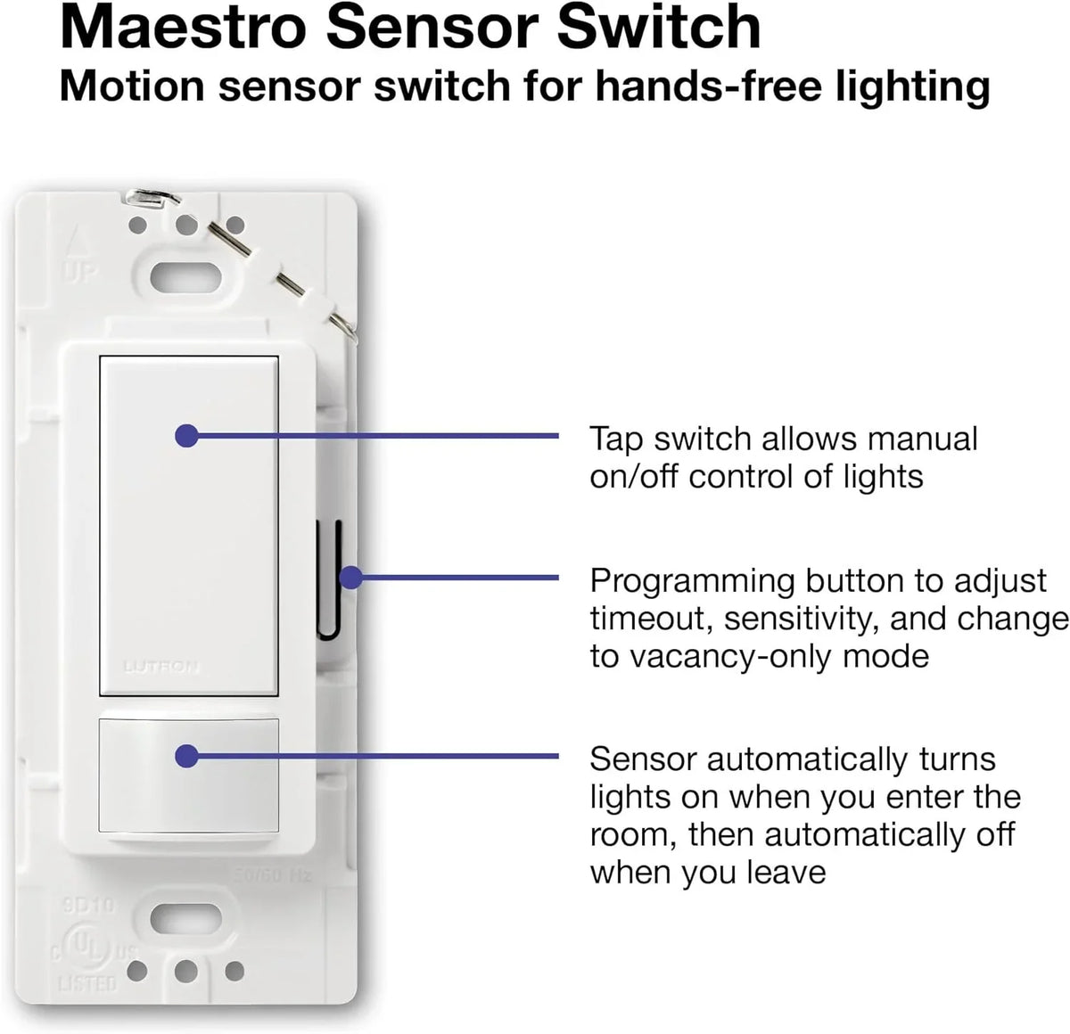 maestro 2a, neutral white lutron no single-pole, required, sensor (2-pack), switch ms-ops2-wh,