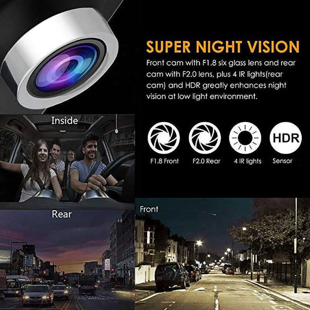 DVR Monitoring HD Car Motion Cam Xhy Video Camera and Driving Recorder G-Sensor, 4" Dual Front/Rear/Built-In 1080P Detection Parking Dash Lens