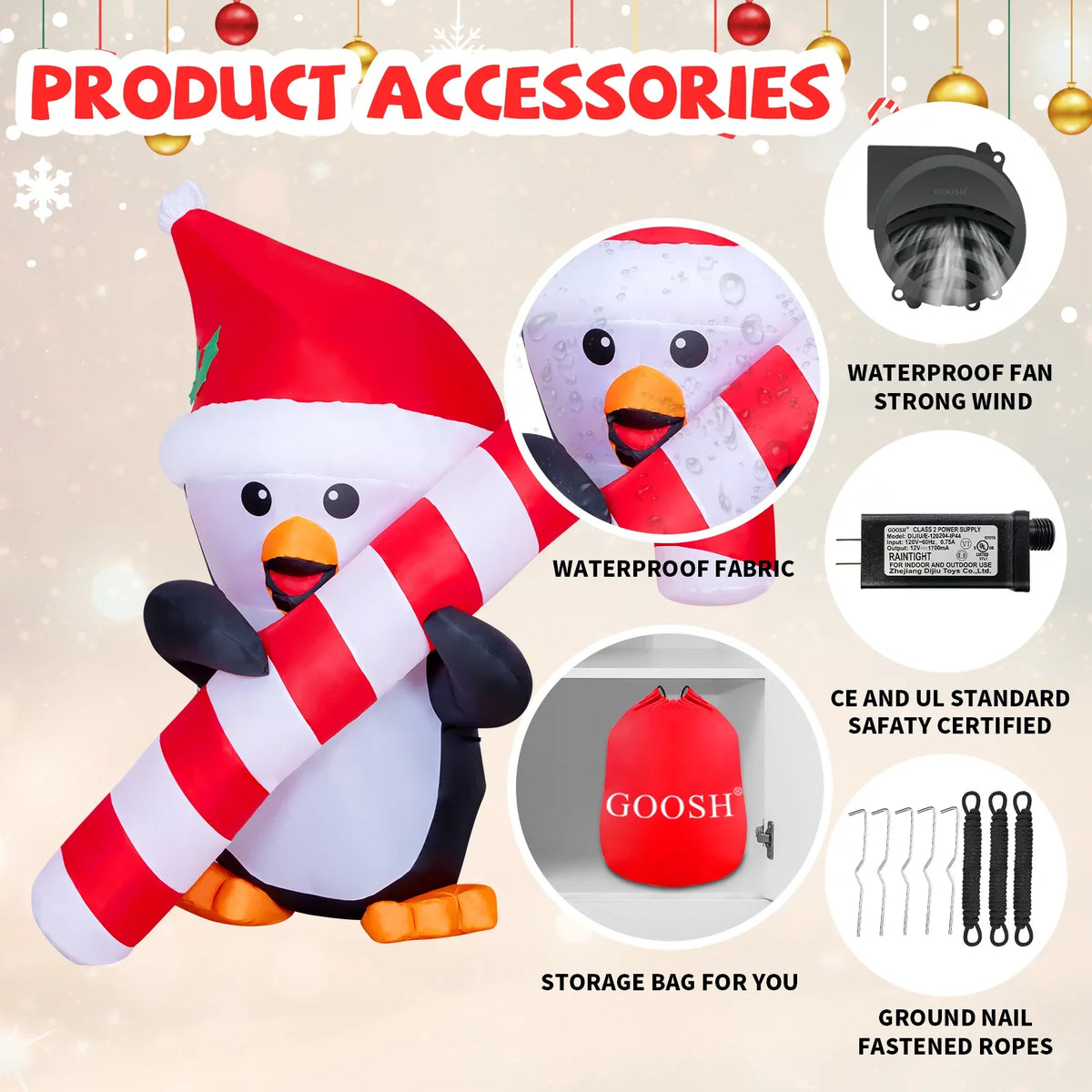 Outdoor Outdoor Indoor Decorations Christmas Penguin Decorations, Blow GOOSH Inflatables Lawn Inflatable for Candy Built-in LEDs 5ft Cane Christmas Up Garden Yard with