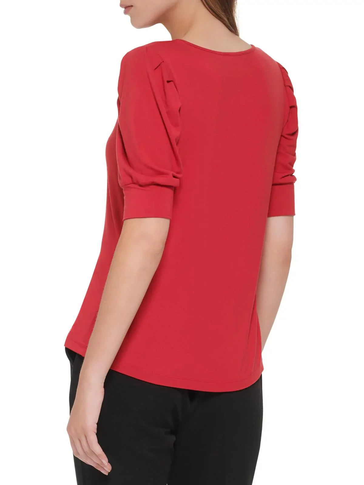Shoulder Hilfiger Pleated Tommy Sleeves Womens Pullover Top Elbow